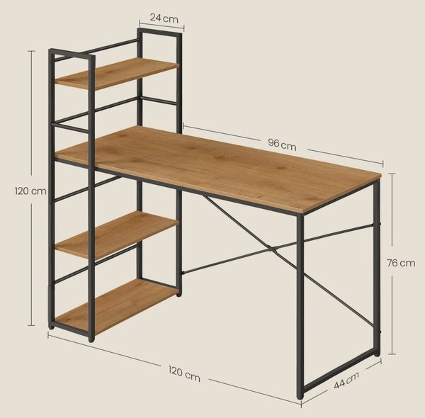 Radni stol MAX 4.0 SONOMA s regalom i bijelim nogama 120x44 cm
