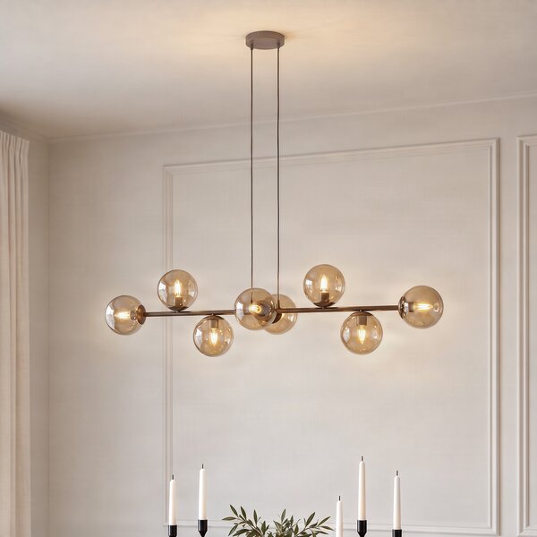 EMIBIG LIGHTING Rossi viseća svjetiljka, bež, duljina 130 cm, 8 svjetiljki, staklo/metal, prigušiva, Bež, Dnevni boravak/blagovaonica, Staklo, Metak