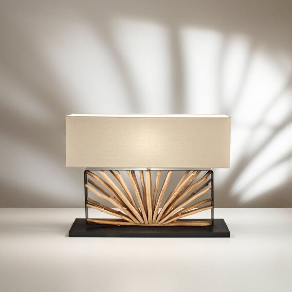 Luce Ambiente Design Stolna lampa ETHERNAL, crna/drvo/bijela, širina 80 cm, drvo/tkanina, Drvo, Dnevni boravak/blagovaonica, Drvo