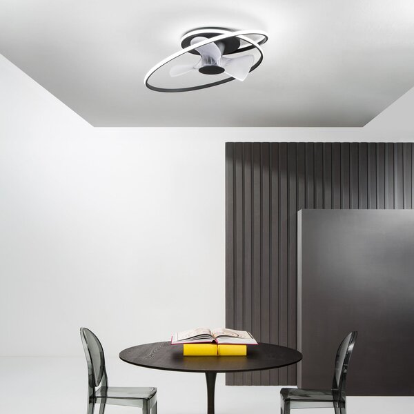 INTEC LED stropni ventilator Storm, crno-bijeli, Ø 77 cm CCT, tih, prigušiva, Crno, Dnevni boravak/blagovaonica, Metal