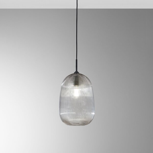 Luce Ambiente Design DUKE viseća lampa, siva, Ø 21 cm, staklo, prigušiva, Sivo, Dnevni boravak/blagovaonica, Staklo