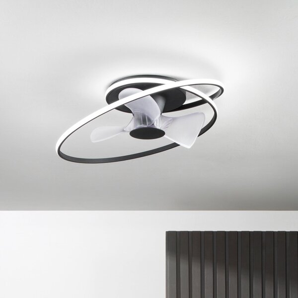 INTEC LED stropni ventilator Storm, crno-bijeli, Ø 77 cm CCT, tih, prigušiva, Crno, Dnevni boravak/blagovaonica, Metal