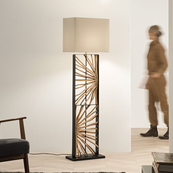 Luce Ambiente Design Podna lampa ETERNAL, crna/drvo/bijela, visina 165 cm, drvo/tkanina, Drvo, Dnevni boravak/blagovaonica, Drvo