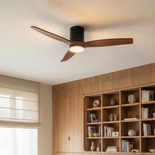 Lucande Brinia LED stropni ventilator, Ø 132 cm, drvo, CCT, Drvo, Dnevni boravak/blagovaonica, Drvo