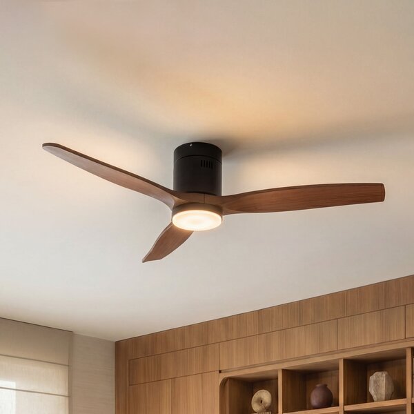 Lucande Brinia LED stropni ventilator, Ø 132 cm, drvo, CCT, Drvo, Dnevni boravak/blagovaonica, Drvo