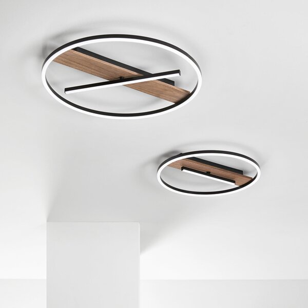 Luce Ambiente Design Azimuth LED zidna svjetiljka, Ø 50 cm, crna/drveni efekt, metal, Crno, Dnevni boravak/blagovaonica, Aluminij