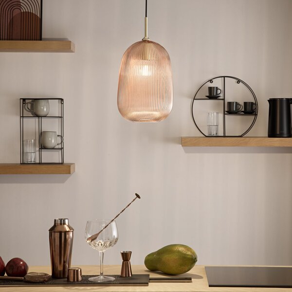 Luce Ambiente Design DUKE viseća lampa, jantarna, Ø 21 cm, staklo, prigušiva, Smeđa / hrđa, Dnevni boravak/blagovaonica, Staklo