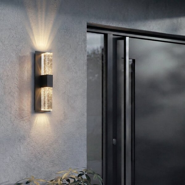 Lucande Velune vanjska zidna LED svjetiljka, antracit/prozirno, 46 cm, CCT, Crno, Aluminij