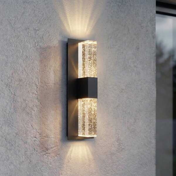 Lucande Velune vanjska zidna LED svjetiljka, antracit/prozirno, 46 cm, CCT, Crno, Aluminij