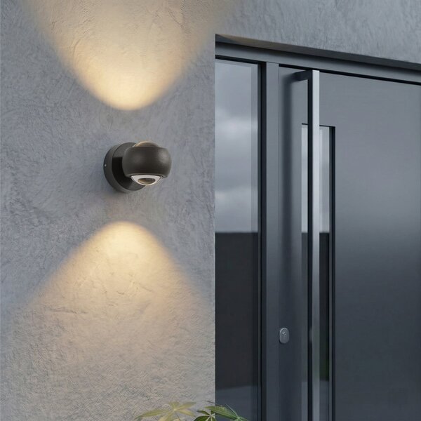 Lindby Focra LED vanjski zidni reflektor, crni, 2 svjetla, CCT, IP54, Crno, Metal