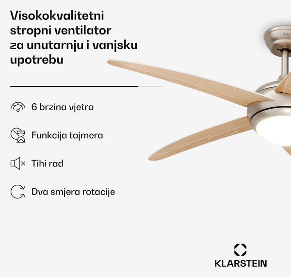 Klarstein Bolero stropni ventilator sa svjetlom | 132 cm | 35 W | Tihi rad | Drvo