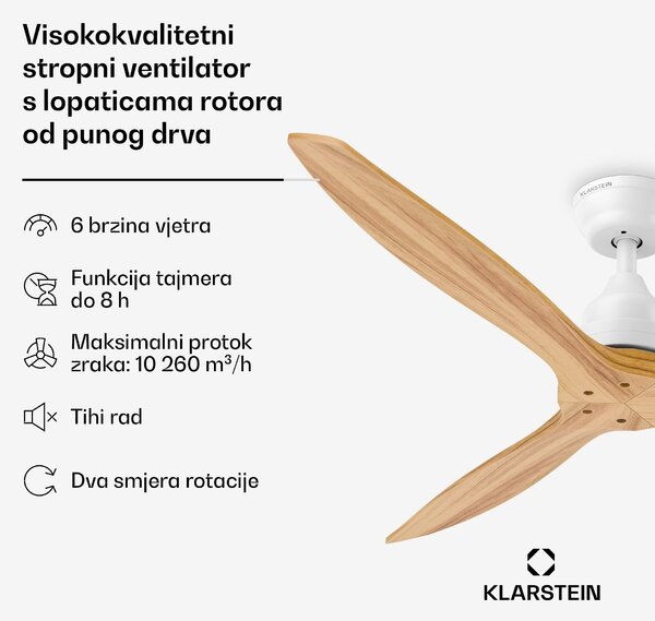 Klarstein Santa Elena stropni ventilator sa svjetlom | 132 cm | 35 W | Tihi rad | Drvo