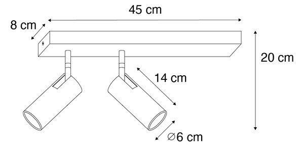 Moderni stropni reflektor, crni, 2 svjetla podesiv - Renna