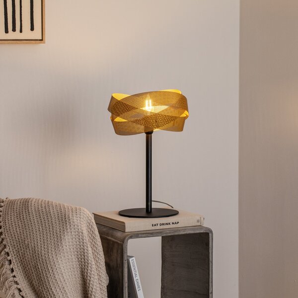 Domiluce Tornado stolna lampa, crna/zlatna, metalna, Ø 26 cm, E14, Zlato / mjed, Dnevni boravak/blagovaonica, Metal