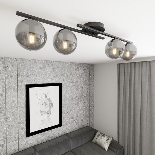 EMIBIG LIGHTING Stropna svjetiljka Cairo, crna/dimno siva, metalna, 4 žarulje., prigušiva, Crno, Dnevni boravak/blagovaonica, Metal