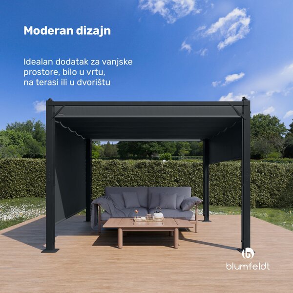 Blumfeldt Pantheon Cortina sjenica 3x3 m, otporna na vremenske uvjete, aluminij, zaštitno lakiranje, rolo zavjese