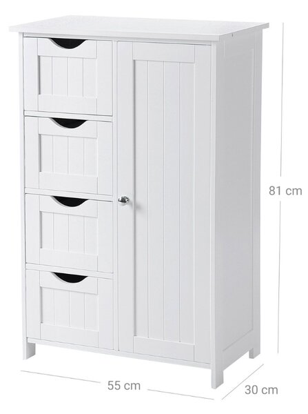 Kupaonski ormarić s 4 ladice i policom PAULA, 55x30x81cm, bijela Vasagle