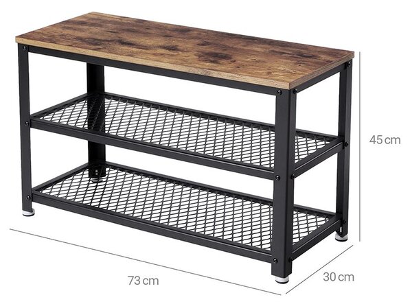 Klupa za hodnik s prostorom za cipele INDY, 73x30x45cm, smeđa/crna Vasagle