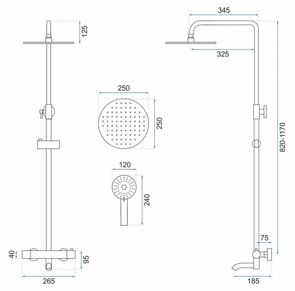 Tuš set s termostatom REA Lungo Copper Brush