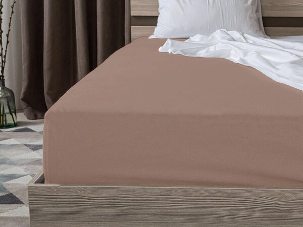 Jersey plahta EXCLUSIVE svjetlosmeđa 180x200 cm, 100% pamuk