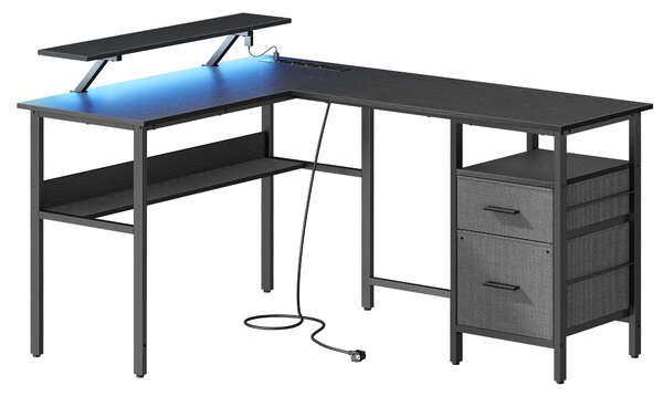 Uredski stol u obliku slova L s utičnicama, LED rasvjetom, 150x120x76 cm, crni