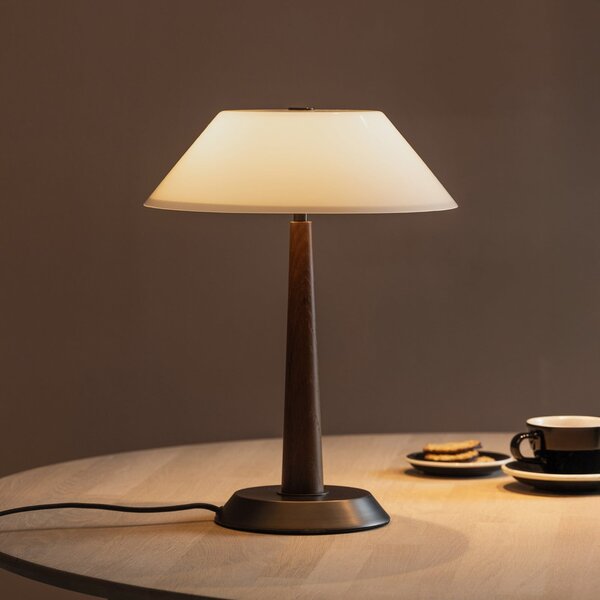 Globen Lighting Ligna stolna lampa, visina 39 cm, bijela/bronca/hrast, Drvo, Dnevni boravak/blagovaonica, Metal