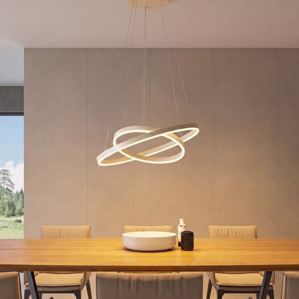 Arcchio Albiona LED viseća svjetiljka, bež, 2 prstena, Ø 60 cm, prigušiva, Bež, Kuhinja, Metal