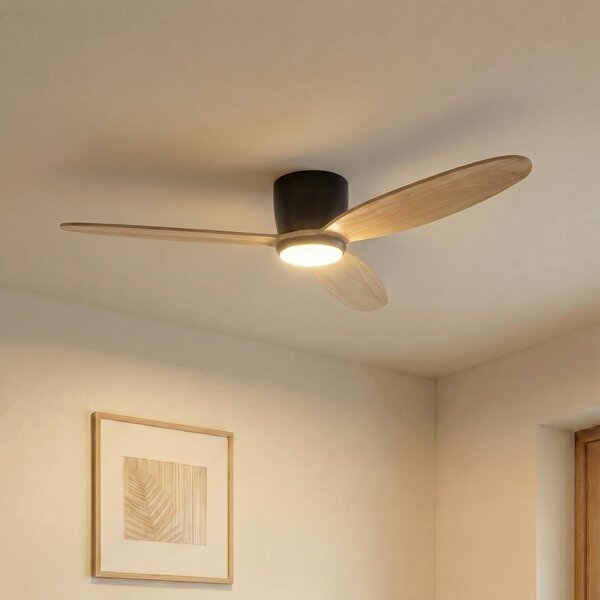 Lucande Lignia LED stropni ventilator, Ø 132 cm, CCT, prigušiv, prigušiva, Drvo, Dnevni boravak/blagovaonica, Drvo