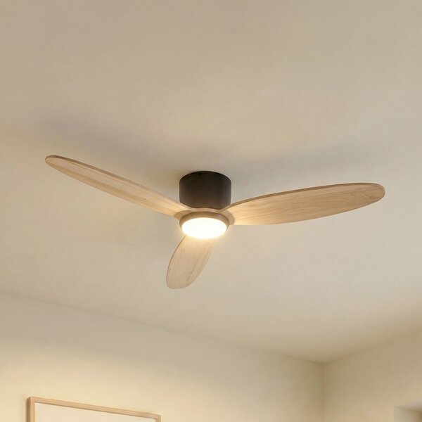 Lucande Lignia LED stropni ventilator, Ø 132 cm, CCT, prigušiv, prigušiva, Drvo, Dnevni boravak/blagovaonica, Drvo