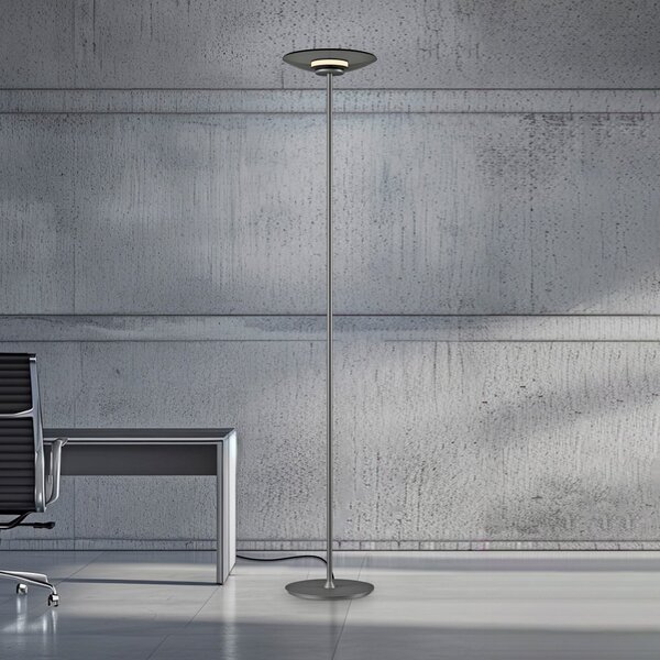 PURE LED podna lampa Moon, platina, dimljeno staklo, 180 cm, prigušiva, Sivo, spavaća soba, Aluminij