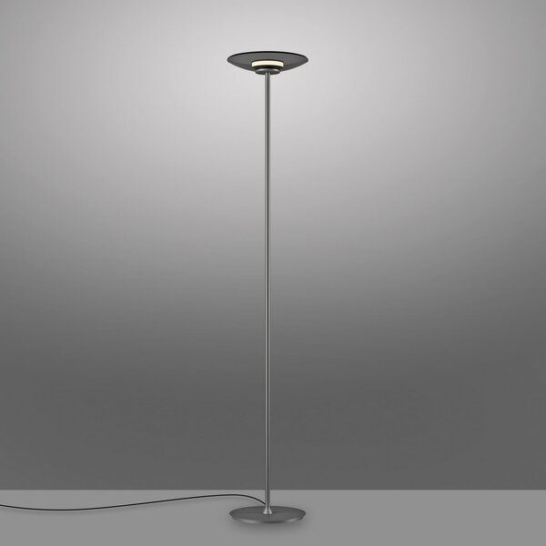 PURE LED podna lampa Moon, platina, dimljeno staklo, 180 cm, prigušiva, Sivo, spavaća soba, Aluminij