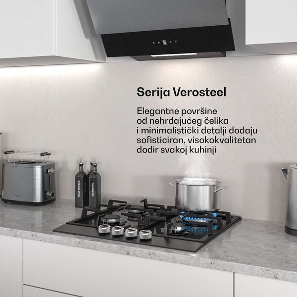 Klarstein Verosteel plinska ploča za kuhanje, 4 plamenika, električno paljenje, kompatibilna s prirodnim plinom i ukapljenim naftnim plinom, 8000 W, 60cm