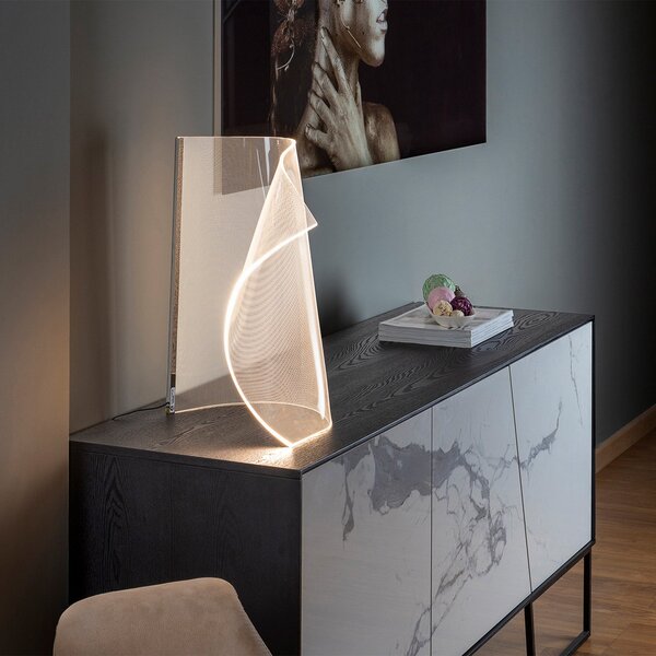 Schuller Valencia LED stolna lampa Velos II, krom, dimmer, metal, plastika, prigušiva, Providna, Dnevni boravak/blagovaonica, Plastika