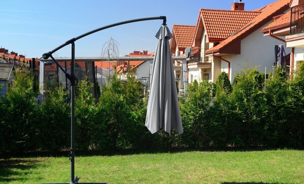 Veliki vrtni suncobran s postoljem sivi