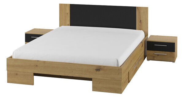 Zondo Bračni krevet 160 cm Verwood Typ 81 (s noćnim ormarićima) (hrast artisan + crni hrast). Akcija -47%