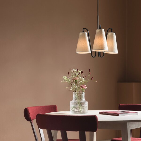 Globen Lighting Lou 3 viseća svjetiljka, bijeli bouclé/crni tkani materijal, prigušiva, Bijela, Dnevni boravak/blagovaonica, Tkanina / tekstil