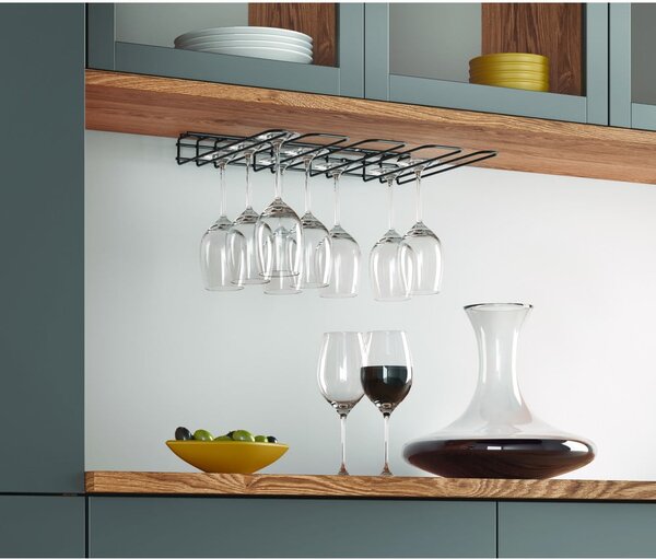 Crni zidni držač za vinske čaše Metaltex Wine Glass