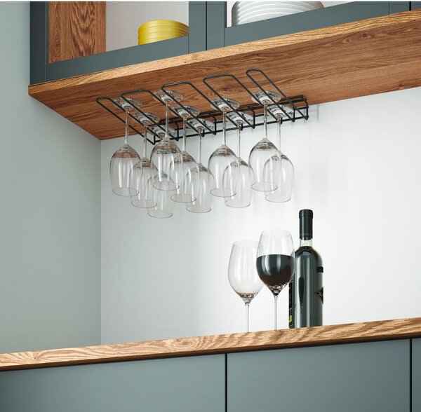 Crni zidni držač za vinske čaše Metaltex Wine Glass