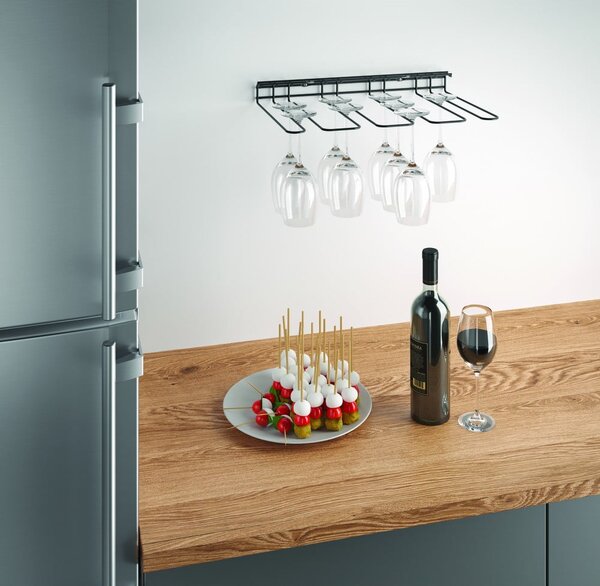 Crni zidni držač za vinske čaše Metaltex Wine Glass