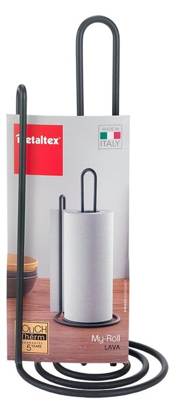 Crni držač kuhinjskih ručnika Metaltex My Roll Lava