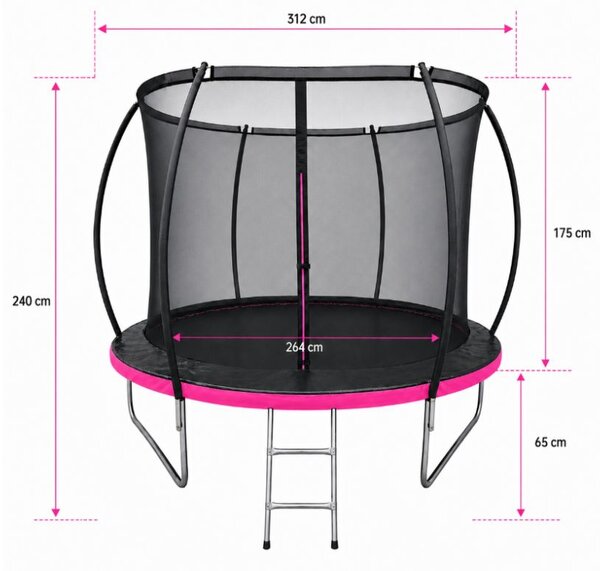 Vrtni trampolin 312 cm (10FT) s unutarnjom zaštitnom mrežom i ljestvama Ružičasta