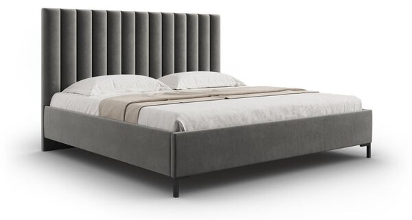 Sivi tapecirani bračni krevet s prostorom za pohranu s podnicom 200x200 cm Casey – Mazzini Beds