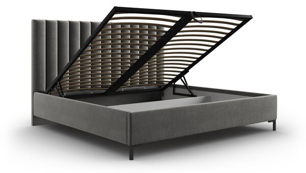 Sivi tapecirani bračni krevet s prostorom za pohranu s podnicom 200x200 cm Casey – Mazzini Beds