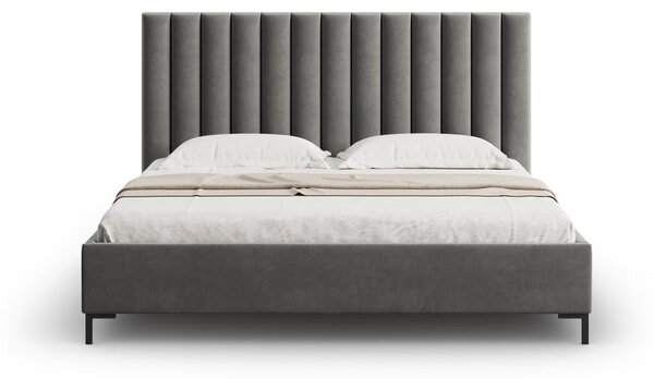 Sivi tapecirani bračni krevet s prostorom za pohranu s podnicom 200x200 cm Casey – Mazzini Beds