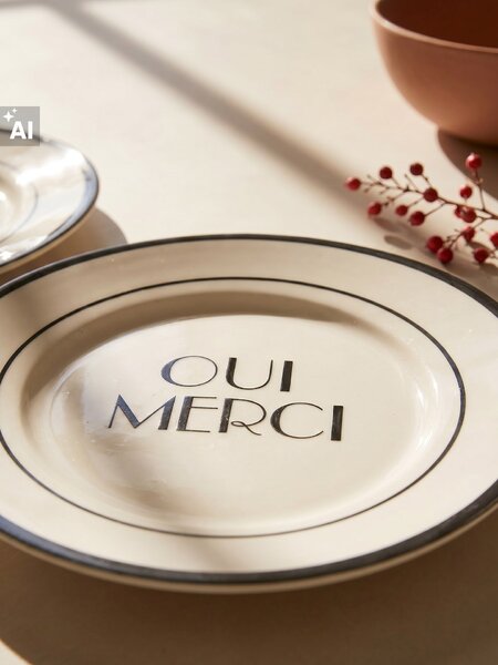 Sinsay - Keramički tanjuri s natpisom Oui Merci 2 pack
