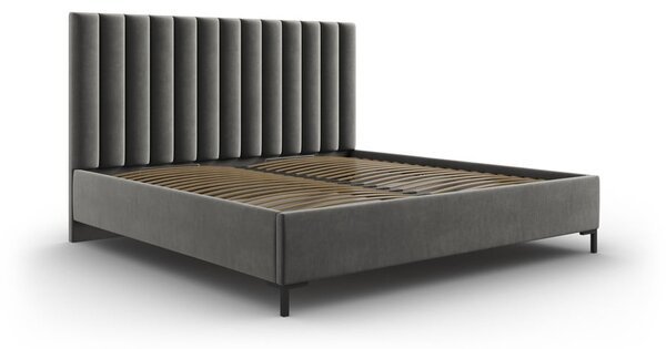 Sivi tapecirani bračni krevet s prostorom za pohranu s podnicom 200x200 cm Casey – Mazzini Beds