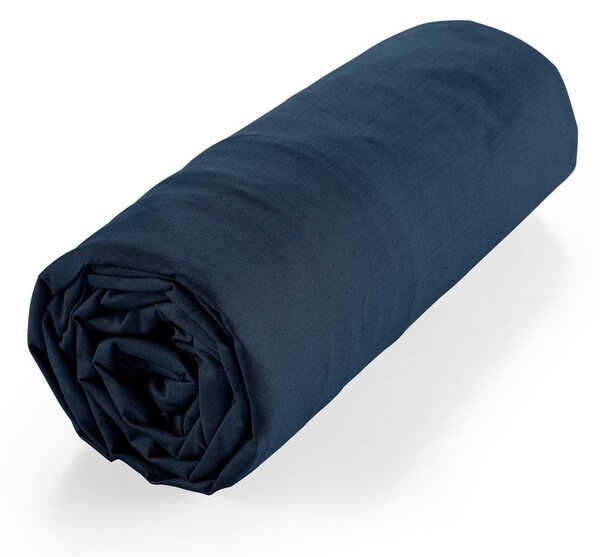 Tamno plava plahta s gumom od organskog pamuka 180x200 cm Biolina – douceur d'intérieur