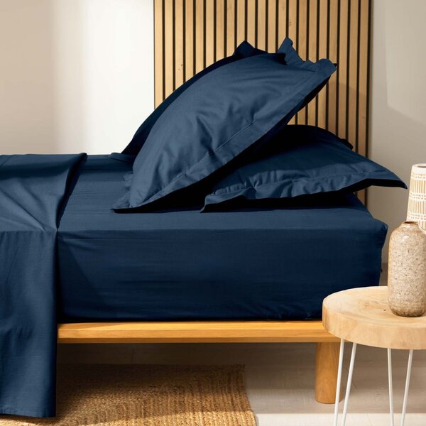 Tamno plava plahta s gumom od organskog pamuka 180x200 cm Biolina – douceur d'intérieur