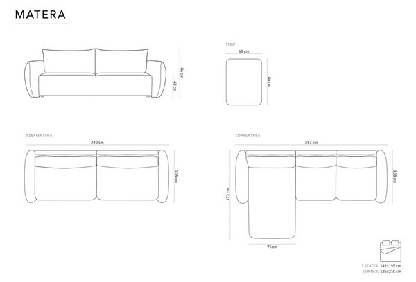 Svijetlo siva sofa 240 cm Matera – Cosmopolitan Design