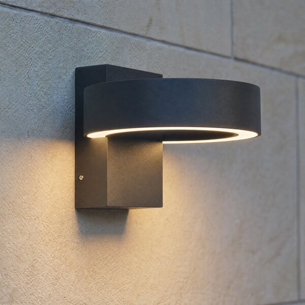 Lucande Nirella vanjska zidna LED svjetiljka, crna, CCT, IP65, Crno, Metal